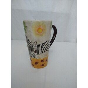 Hand Painted Zebras Coffee Mug Safari Africa Tall Latte Collectable Art Numbered